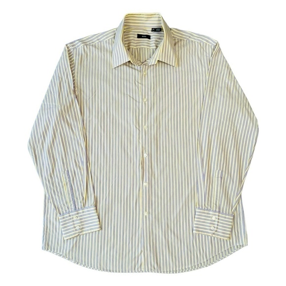 Hugo Boss Men’s Button Down Striped Dress Shirt. Purple/Bl Yellow 18 34/35 #1209 - Picture 2 of 5